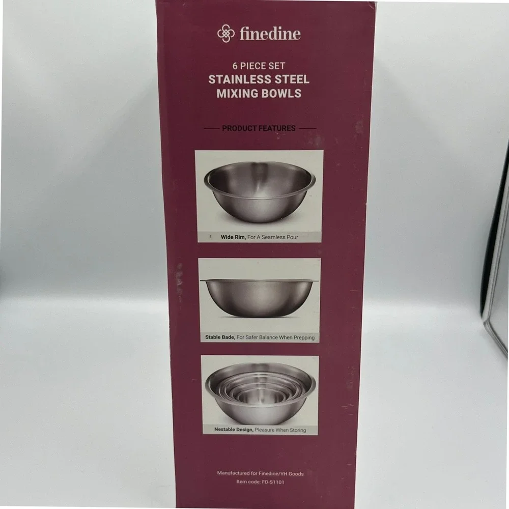 FineDine Mixing Bowls Set 6 Piece Silver Stainless Steel Brand New Nesting Set